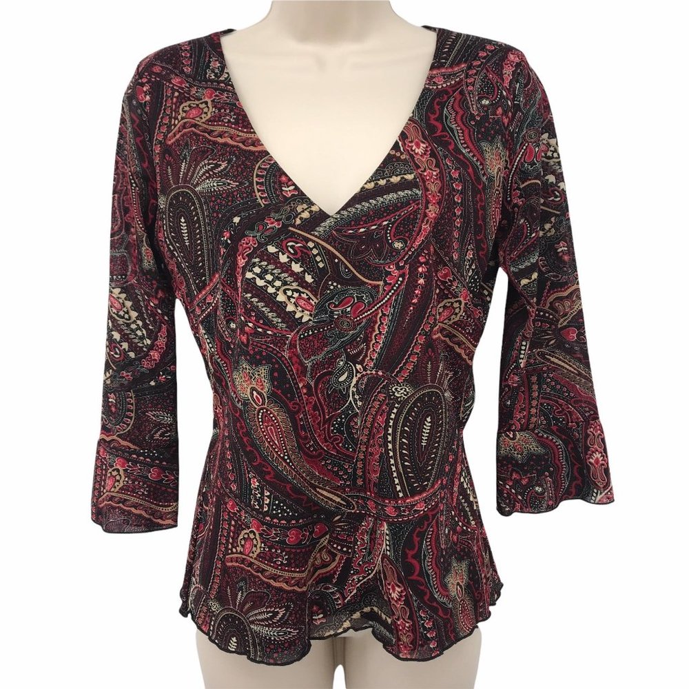 Agenda paisley Print V Neck Blouse S